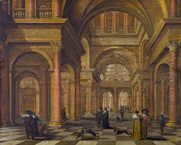 Palastinterieur Mit Eleganten Besuchern Und Hunden - view 1