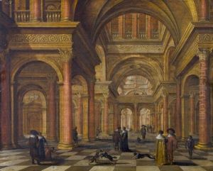 Palastinterieur Mit Eleganten Besuchern Und Hunden by Jan van Vucht