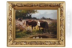 Watering Cows by Felix Dominique De Vuillefroy