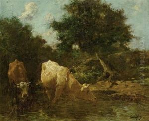Kuhe Am Fluss by Felix Dominique De Vuillefroy