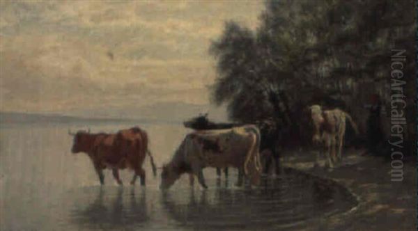 Hirtin Mit Kuhen Am Wasser - view 1