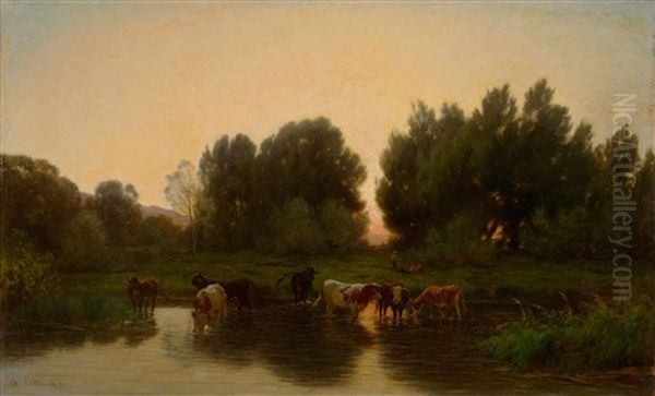 Troupeau De Vaches S'abreuvant - view 1