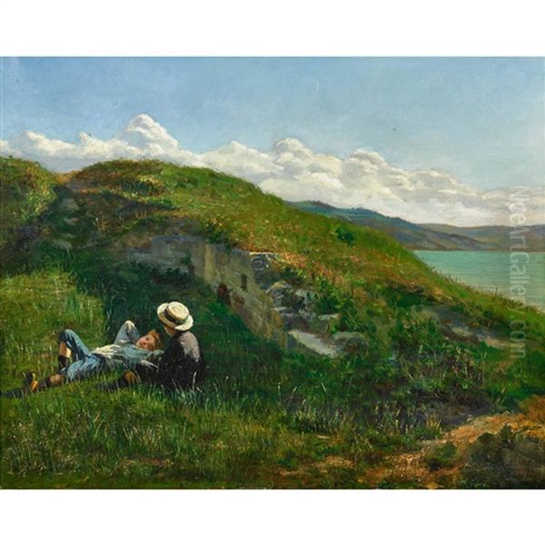 Sommerliche Uferlandschaft Mit Zwei Knaben - view 1