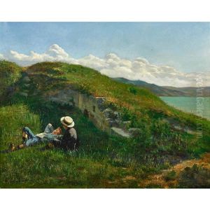 Sommerliche Uferlandschaft Mit Zwei Knaben