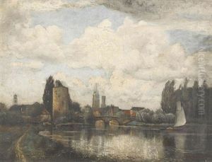 Sommerliche Flussuferpartie Am Stadtrand Von Brugge