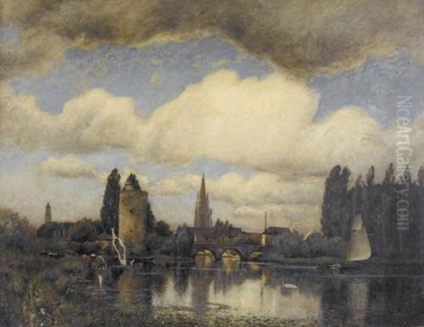 Flussuferpartie Mit Stadt - view 1