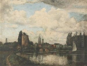 Sommerliche Flussuferpartie Am Rande Von Brugge