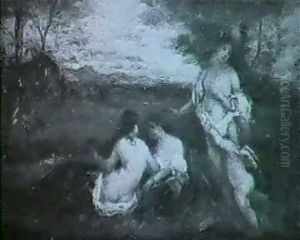 Drei Nymphen In Waldlandschaft