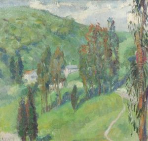 A Valley With Houses And Trees