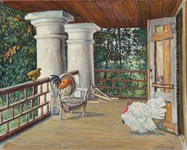 A Turkey And Chicken On A Terrace - view 1