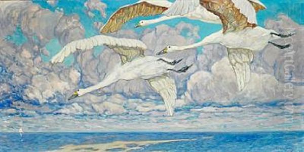 Three Flying Swans - view 1