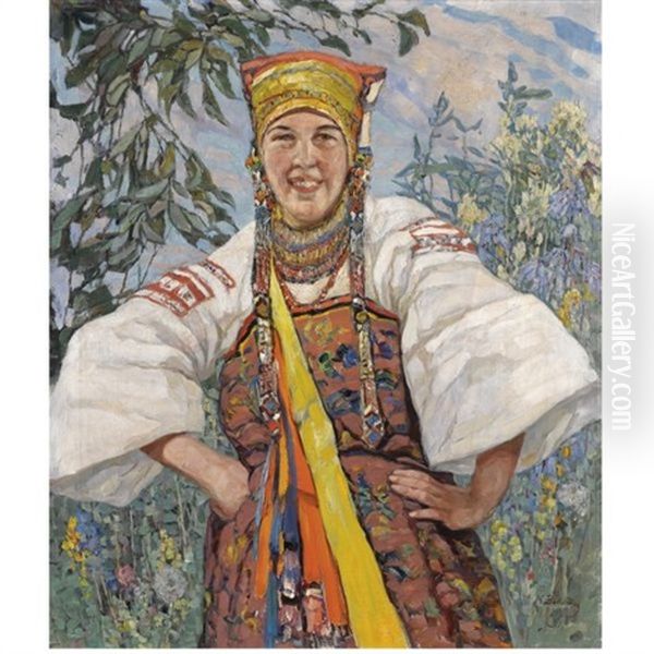 Young Woman In Traditional Ukrainian Costume - view 1