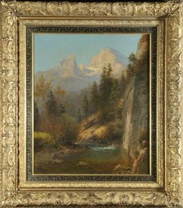 Gebirgsbach Im Wald Mit Watzmann by Adalbert Waagen