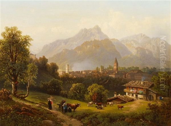Abendstimmung Bei Einem Stadtchen In Den Alpen (berchtesgaden?) - view 1