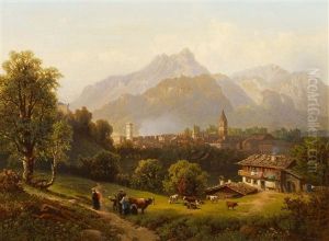 Abendstimmung Bei Einem Stadtchen In Den Alpen (berchtesgaden?)