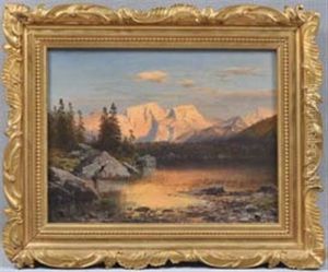 Hintersee Und Hoher Goll Im Alpengluhen by Adalbert Waagen