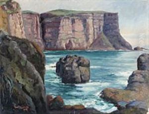 A Rocky Coastal Scene From The Faroe Islands by Joen Waagstein