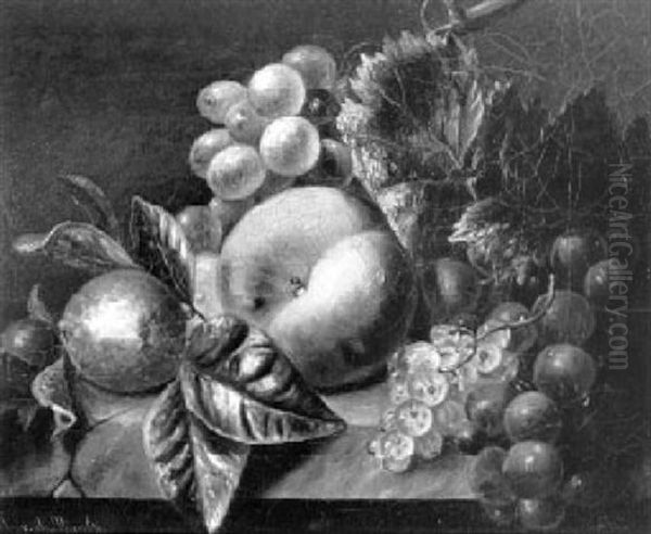 A Still Life With A Peach, A Lemon And Grapes - view 1