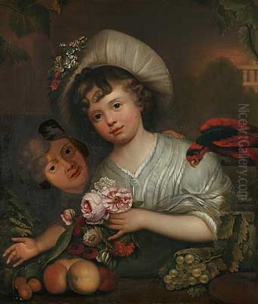Portrait Eines Madchens Mit Blumen Und Fruchten - view 1