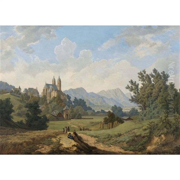Sommerlandschaft Mit Prozession Und Gotischer Kirche - view 1