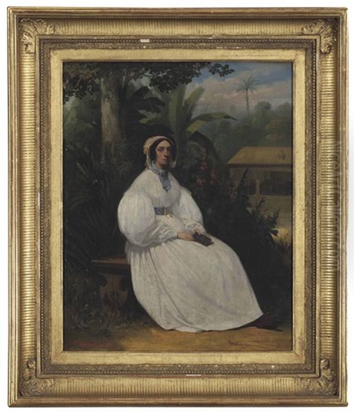 Portrait Of A Lady Seated In A Tropical Garden - view 1