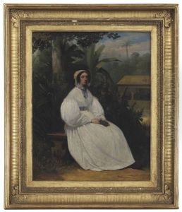 Portrait Of A Lady Seated In A Tropical Garden by Ferdinand Wachsmuth