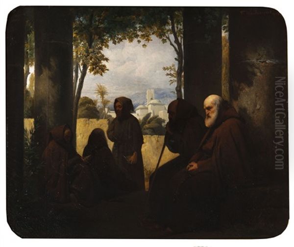 Moines Dans Un Paysage D'italie - view 1