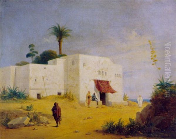 Algerisches Haus Mit Figurenstaffage Am Mittelmeer - view 1