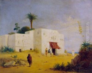 Algerisches Haus Mit Figurenstaffage Am Mittelmeer by Ferdinand Wachsmuth