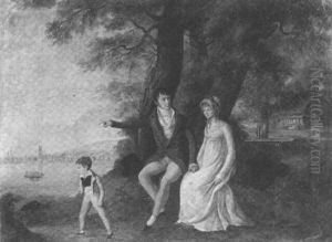 Couple Assis Sous Des Arbres Avec Leur Fils Couple Assis Sous Des Arbres Avec Leur Fils