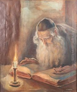 Rabbi Studying Torah By Candlelight by Wilhelm Wachtel