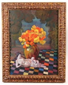 Still Life With Flowers And Japanese Figurine Still Life With Flowers And Japanese Figurine