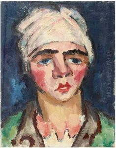 Expressives Frauenportrait Mit Turban; Verso: Berliner Atelier Des Kunstlers