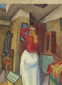 Ilse Im Atelier Vor Dem Spiegel Stehend