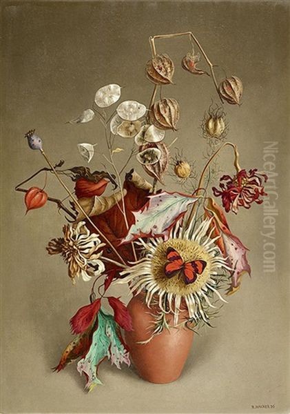 Herbststraus Mit Rotem Schmetterling - view 1