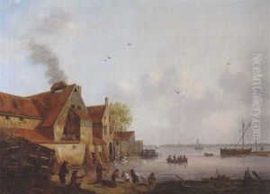 Dorf An Einem Flus Mit Fischerbooten
