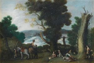 Figures Resting In A Woodland Clearing by Cornelis de Wael