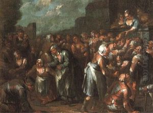 A Lady Distributing Bread To The Poor by Lucas Janszen de Wael