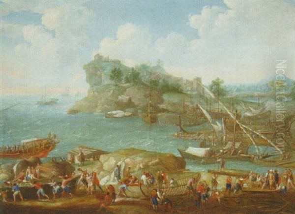 A Mediterranean Coastal Landscape With Levants And Shipbuilders In The Foreground - view 1