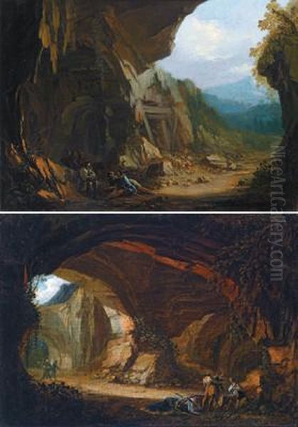 Due Quadri Di Grotte Con Briganti E Il Loro Bottino - view 1