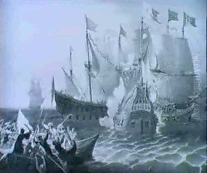 Scene De Combat Naval