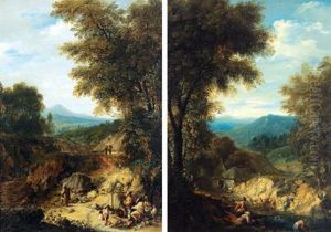 Pescatori In Riva A Un Fiume In Un Paesaggio Boschivo by Philipp Hieronymus Brinckmann