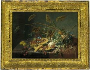 Stillleben Mit Einer Melone,weintrauben Und Anderen Fruchten by Dominicus Gottfried Waerdigh