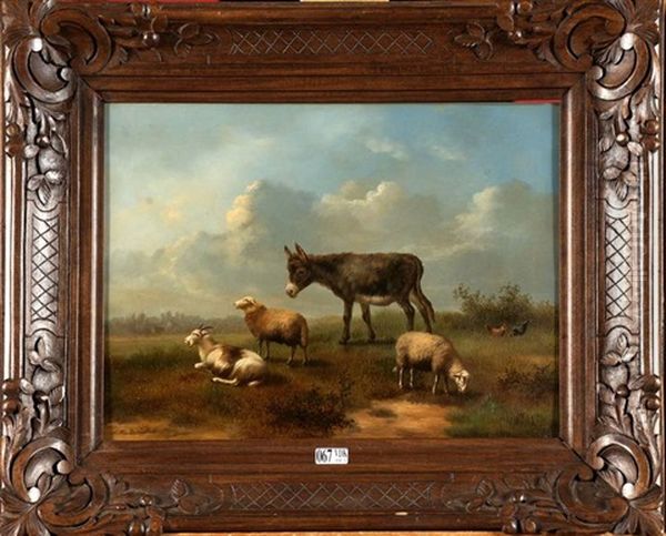 Ane, Moutons, Chevre Et Poules Au Pre - view 1
