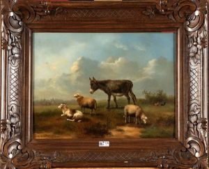 Ane, Moutons, Chevre Et Poules Au Pre