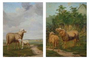 Moutons Au Pre (+ Another; Pair) by Arthur De Waerhert