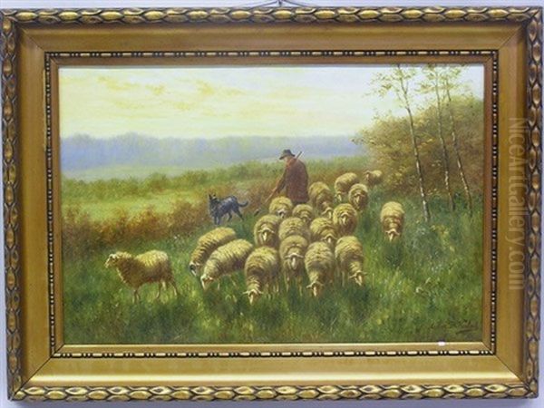 Shepherd With His Sheep And Dog - view 1