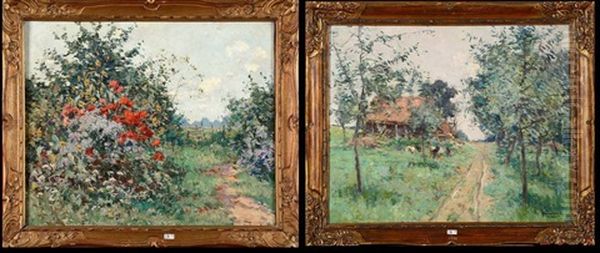 Coin De Jardin En Fleurs Et Paysage A La Vieille Ferme, (2 Works) - view 1