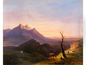 Gebirgige Landschaft Bei Sonnenuntergang by Max Joseph Wagenbauer