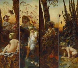 Kinder Und Amoretten Am Teichufer (4 Works) by Ferdinand Wagner the Younger